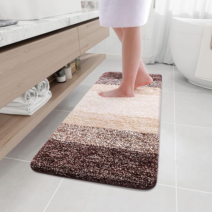 Arotive Microfiber Bathroom Rugs, Shaggy Soft and Absorbent Bath Rug, Thick Plush Machine Washable Dry Bath Mats for Bathroom, Tub and Shower, 47x17, Brown, Rectangular