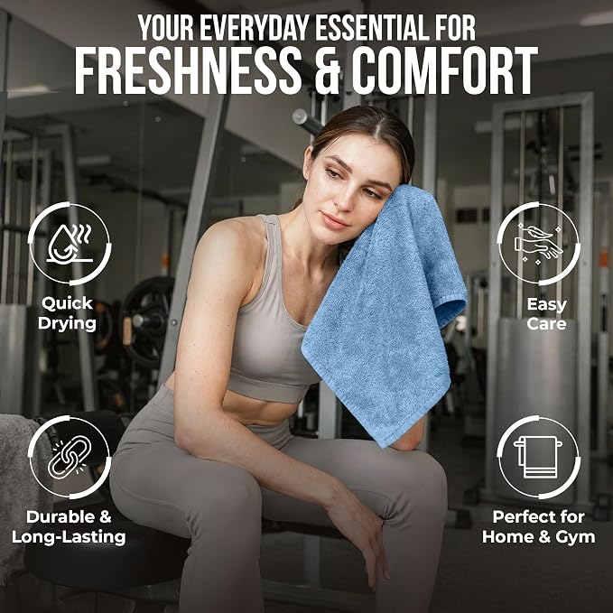 RIVERSIDE 12-Pack Premium 100% Cotton Electric Blue Face Towels for Bathroom [12x12] - Reusable Luxury Face Wash Cloths for Showering - 550 GSM Super Soft & Absorbent Washcloths for Body, Spa & Gym