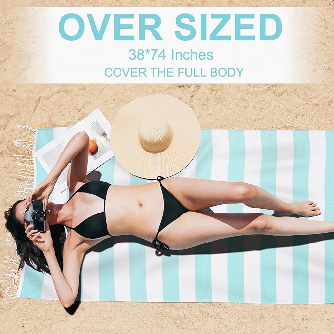 Genovega 6 Oversized Cotton Turkish Beach Bath Towel Set Bulk 74"x38" Extra Large Sand Free Quick Dry Swimming Camping Pool Clearance Towels Blanket Essentials Adult Multi Stripe