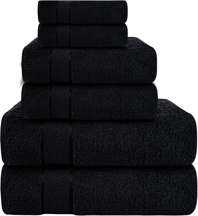 Bath Towels Set-100% Cotton-2 Bath Towels, 2 Hand Towels & 2 Washcloths-Large, Quick Dry, Absorbent, Soft & Plush, Gym, Spa, Hotel, Pool, Shower Towels -6 Piece Luxury Bathroom Towels