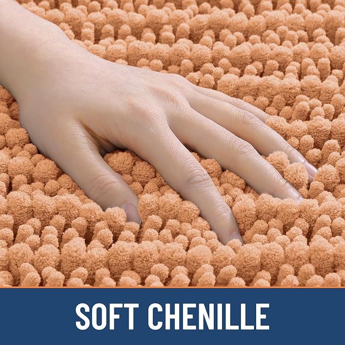 Smiry Bathroom Rugs Mat 30x20, Extra Soft Absorbent Chenille Bath Rugs, Non Slip Rubber Backing Machine Washable Quick Dry Bath Mats for Bathroom Floor, Tub, Shower, Home Decor Accessories, Peach
