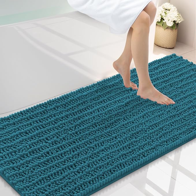 Smiry Bathroom Rugs Mat 59x24, Extra Soft Absorbent Chenille Bath Rugs, Non Slip Rubber Backing Machine Washable Quick Dry Bath Mats for Bathroom Floor, Tub, Shower, Home Decor Accessories, Lake Blue