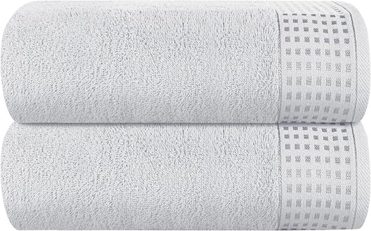 GLAMBURG 100% Cotton Oversized 2 Pack Bath Sheets 35x70, Ultra Soft Highly Absorbant Compact Quickdry & Lightweight Large Bath Sheet Set, Ideal for Gym Travel Camp Pool - Light Grey
