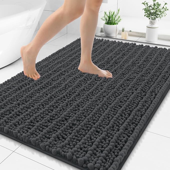 Smiry Bathroom Rugs Mat 50x30, Extra Soft Absorbent Chenille Bath Rugs, Non Slip Rubber Backing Machine Washable Quick Dry Bath Mats for Bathroom Floor, Tub, Shower, Home Decor Accessories, Dark Grey