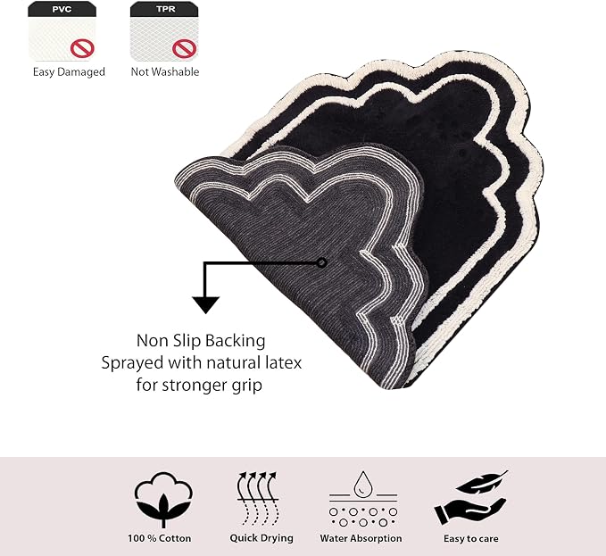 Home Weavers Allure Collection 100% Cotton Bath Rug, Soft & Absorbent Bathroom Rug, Spray Latex Back, Quick Dry, Machine Washable Bath Mat for Floor, Shower & Tub, 17"x24", Black