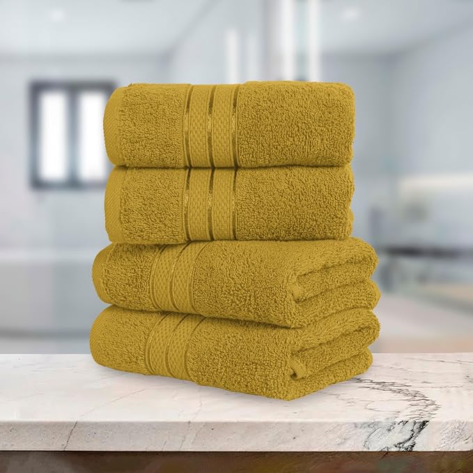 Elegant Comfort Three Line Popcorn Towel Set for Bathroom 16 x 28 inches, Premium Hotel Quality 4-Pack Hand Towels, 100% Turkish Cotton, Soft and Durable, Quick Dry and Highly Absorbent, Amber Gold