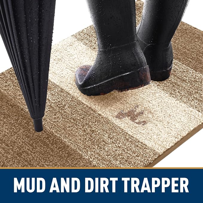 Smiry Dog Door Mat for Muddy Paws, Absorbs Moisture and Dirt, Low-Profile Entryway Mat with Non-Slip Backing, Entry Indoor Outdoor Doormat for Inside Floor (71x47 Inches, Camel, Striped)