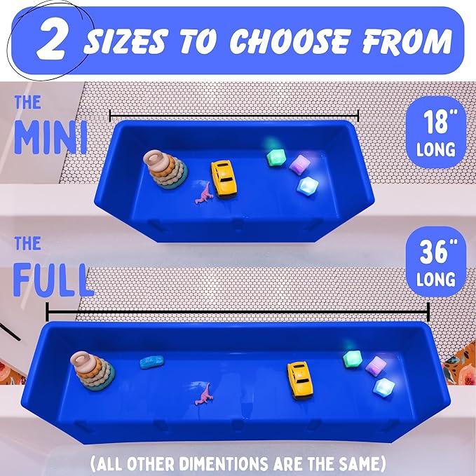 Tub Topper Kids Bathtub Splash Guard, Shelf & Toddler Bath Toy Tray - Blue | Toddler Bath Tray & Ledge Organizer, Strong Suction Cups, Patented Lip Design, Kids Bathroom Accessory Storage, Made in USA