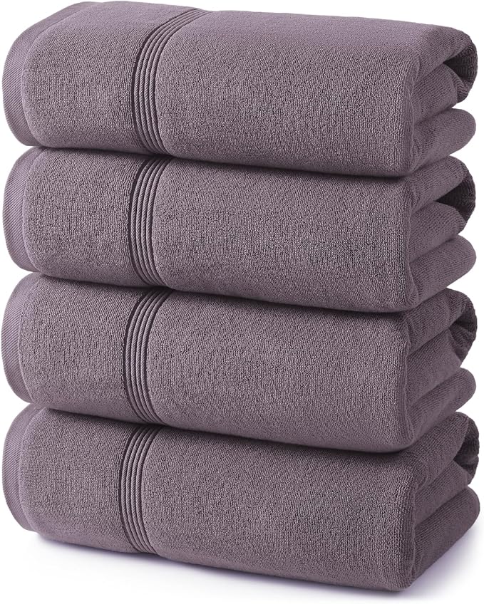 ecolook Bath Towels Set of 4,100% Cotton,27 x 55 Inches,Quick-Drying & Absorbent,Soft,Lightweight Towels for Bathroom,Shower,Spa, Gym & Hotel,Purple