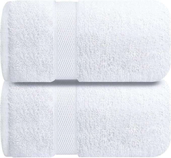 Infinitee Xclusives Jumbo Bath Sheets Towels for Adults – 600 GSM (35X70 Inches)– 100% Ring Spun Cotton, Soft and Absorbent Large Bath Towels for Bathroom (Brilliant White) (Pack of 2)