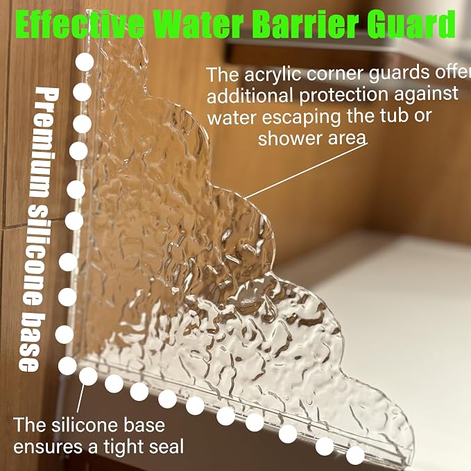 Shower Splash Guard 2-Pack, Self-AdhesiveAcylic Bathtub Water Guards for Kids-Tub Edge Water Guard