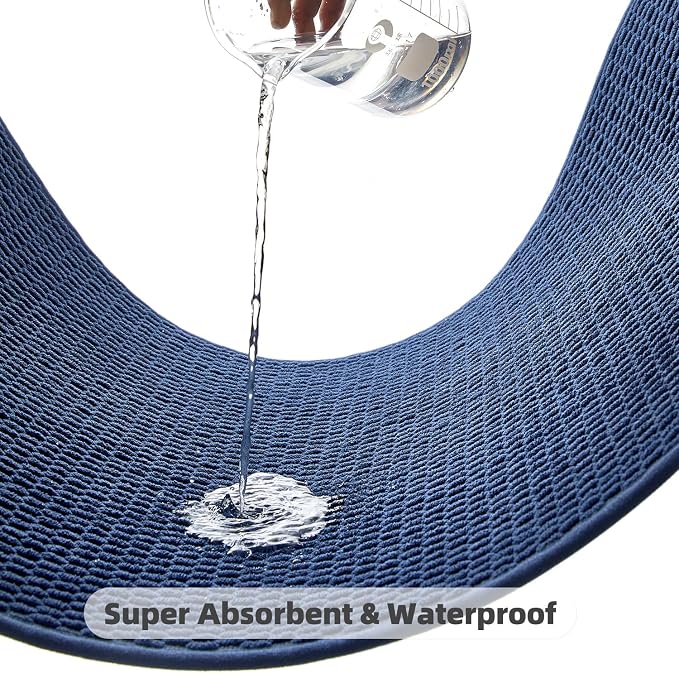 TYUU Small Bathroom Rugs Non Slip Washable Bath Rugs Super Absorbent Bathroom Rug Thin Quick Dry Low Pile Bath Mats, Navy Blue 12"x12"