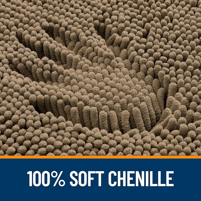 OLANLY Toilet Rugs U-Shaped 24x20, Extra Soft Absorbent Chenille Contour Bathroom Rugs for Toilet, Dry Quickly, Machine Washable, Non-Slip Bath Mat, Tan