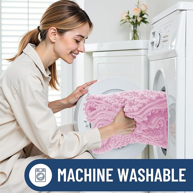 Smiry Bathroom Rugs Mat 34x21, Extra Soft Absorbent Chenille Bath Rugs, Non Slip Rubber Backing Machine Washable Quick Dry Bath Mats for Bathroom Floor, Tub, Shower, Home Decor Accessories, Pink