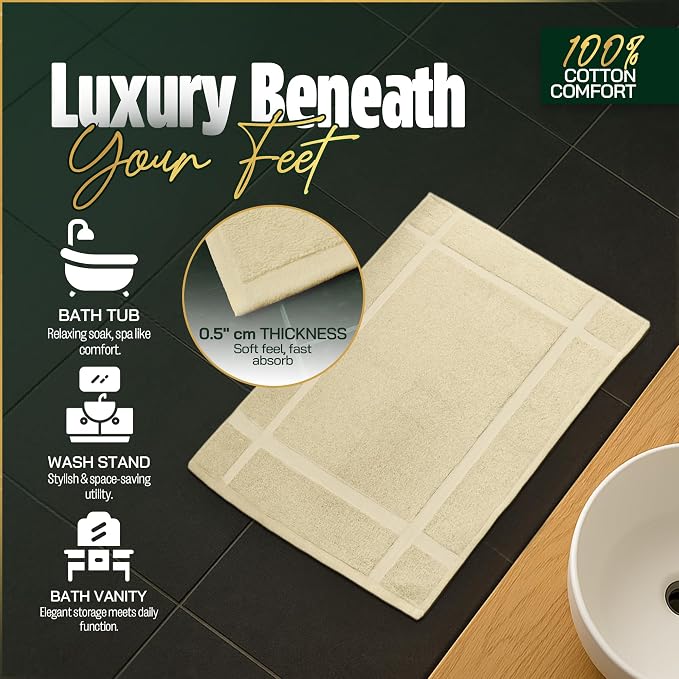 Pearl Linens Pack of 6 100% Cotton Bath Mat 18x25 inches, Soft & Absorbent Quick Dry Bathroom Mat Set, Not Bathroom Rugs, After Shower Mat, Bath Tub Mat, 781 GSM, Machine Washable, Beige