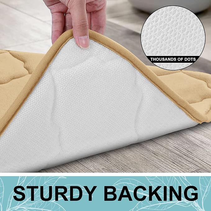 OLANLY Memory Foam Bath Mat Rug 47x24, Ultra Soft and Absorbent Bathroom Rugs, Non-Slip, Comfortable, Machine Washable Bath Carpet for Bathroom Floor, Tub, Shower and Home Decor Accessories, Beige