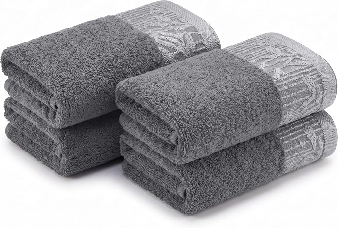 Superior Floral Jaquard Cotton Hand Towels, 4 Pack Towel Set, Grey | 0
