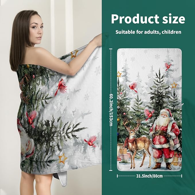 Winter Fleece Bath Towel Santa Claus Microfiber Decoration Bath Towel for Holiday Bathroom Decor