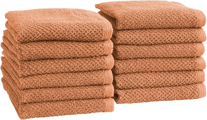 Great Bay Home 100% Cotton 12-Pack 13x13 Wash Cloth - Absorbent, Quick-Drying, Durable Face Towels for Bathroom Decor - Low-Twist, Two-Ply Fibers (Clay)