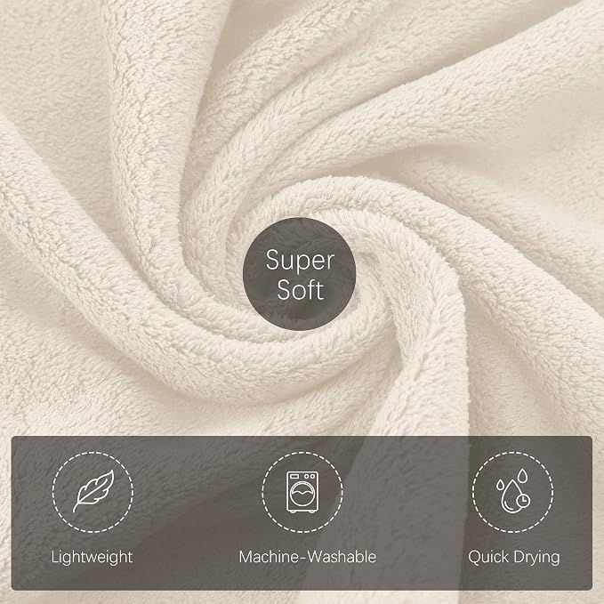 TENSTARS Luxury Silk Hemming Towel Set - Light Thin Quick Drying - 2 Bath Towels 2 Hand Towels 2 Washcloths - Ultra Soft Microfiber Towel for Bath Fitness, Sports, Yoga, Travel (Cream 6 Pieces)