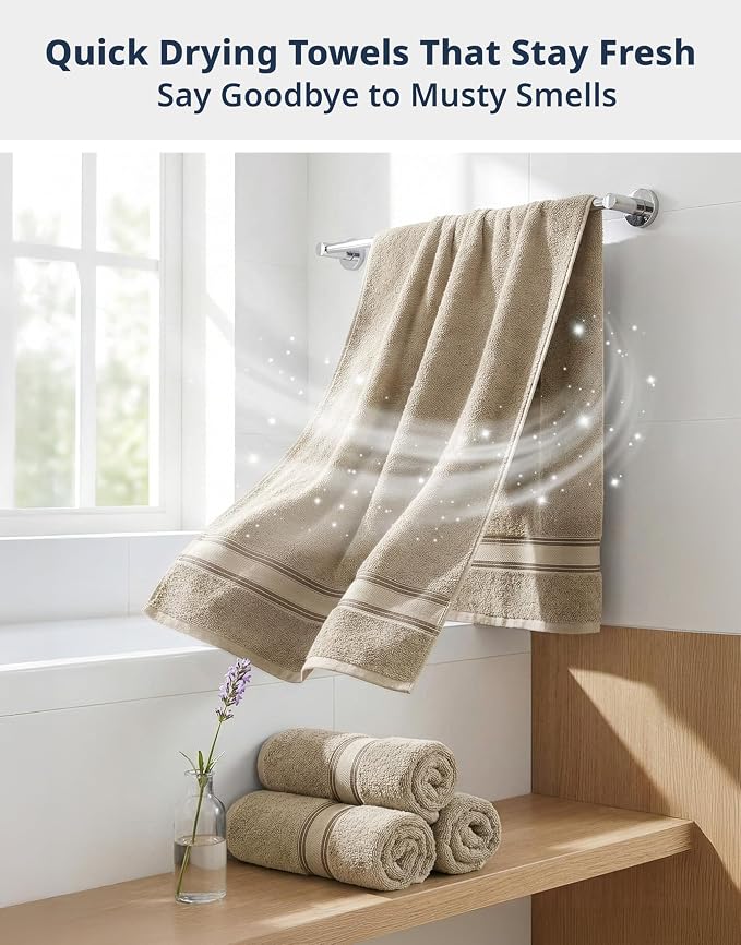 LANE LINEN 100% Cotton Bath Towels Set of 4 (28"x54") - Zero Twist, Cotton Bathroom Towel Sets - Quick Dry, Highly Soft & Absorbent Large Shower Towels for Bathroom - Sustainabaly Produced - Taupe