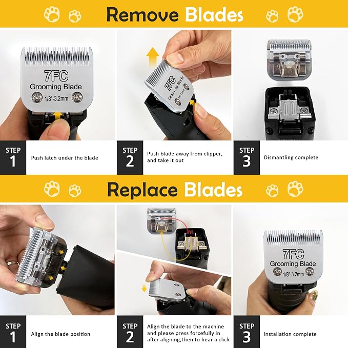 10# 1.5mm and 7FC 3.2mm Clipper Blades Pet Grooming Clipper Replacement Blades Detachable Blade Compatible with andis/wahl/Oster Dog Clippers