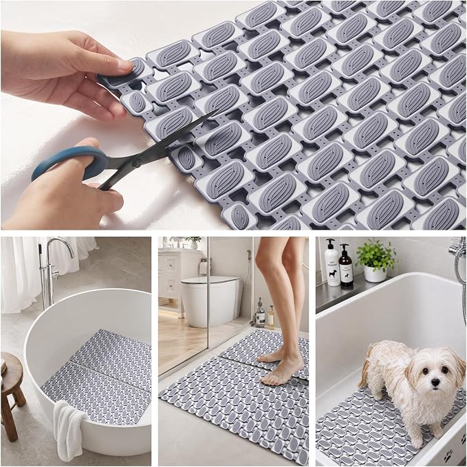 SIXHOME Shower Mat Non Slip Bathtub Mat, Bath Mat for Tub with Strong Suction Cups, Quick Dry Drain Holes, Machine Washable Shower Floor Mat for Elderly & Kids, 27"x16", Dark Grey