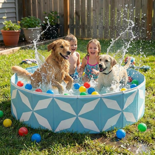 furrybaby Dog Pool for Large Dogs, Foldable Hard Plastic Pet Swimming Pool, Heavy Duty 0.5mm PVC with Non-Slip Bottom, Portable Kiddie Pool for Dogs, Pet Bath Tub for Backyard Summer, BL 63“