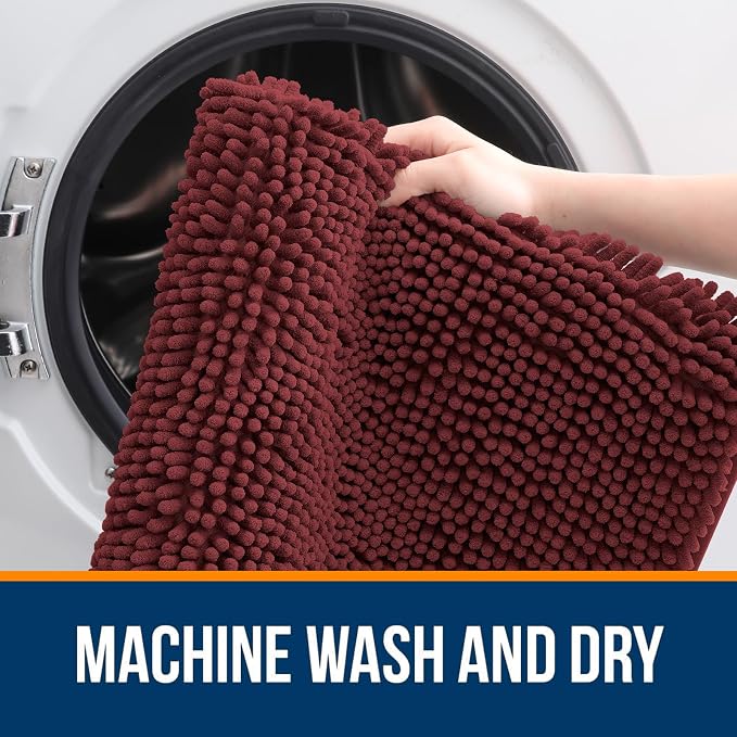 OLANLY Small Bathroom Rugs 24x16, Soft Absorbent Chenille Bath Rugs, Rubber Backing Quick Dry, Machine Washable Bath Mats for Bathroom Floor, Tub and Shower, Home Decor Accessories, Andorra Red-Brown