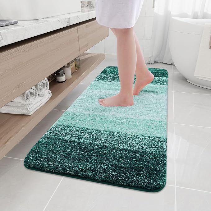 Arotive Microfiber Bathroom Rugs, Shaggy Soft and Absorbent Bath Rug, Thick Plush Machine Washable Dry Bath Mats for Bathroom, Tub and Shower, 47x20, Dark Green, Rectangular