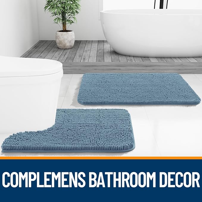 OLANLY Bathroom Runner Rugs 70x24, Soft Absorbent Chenille Bath Rugs, Rubber Backing Quick Dry, Machine Washable Long Bath Mats for Bathroom Floor, Tub and Shower, Home Decor Accessories, Airy Blue