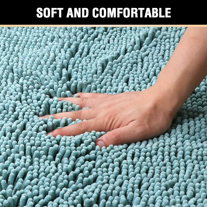 H.VERSAILTEX Bath Mat for Bathroom Non Slip Luxury Chenille Ultra Soft Bath Rugs 24x36 Absorbent Non Skid Shaggy Rugs Washable Dry Fast Plush Area Carpet Mats for Indoor, Bath Room, Tub - Aqua Haze