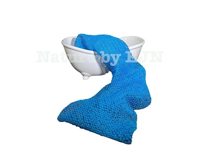 Net Bath Sponge, Customized N1 Weave, Long, NKN Naturals, Skin Exfoliation, African, Porous, Stretches to Approximately 49" (Sea Blue).