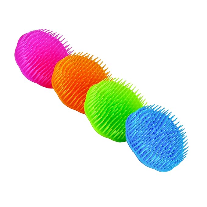 Niva Hair Scalp Massager Shampoo Brush - Flexible Scalp Exfoliator Dandruff Brush and Grass Shape Handle - Baby Shower Bath Brush Suitable for Women, Men & Pets | Pack 0f 4 (Blue-Green-Orange-Fuchsia)