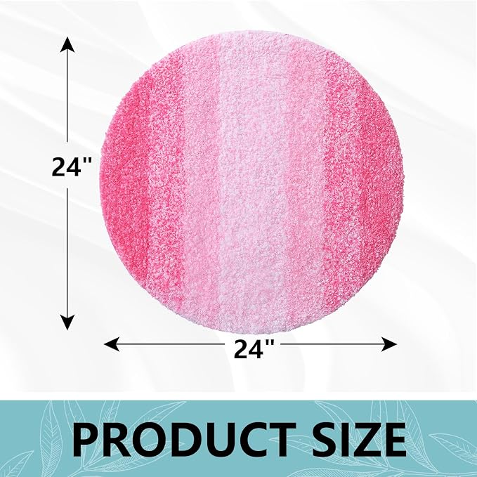 Arotive Microfiber Bathroom Rugs, Shaggy Soft and Absorbent Bath Rug, Thick Plush Machine Washable Dry Bath Mats for Bathroom, Tub and Shower, 24x24, Pink, Round
