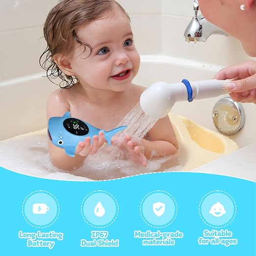 Baby Bath Thermometer - Digital Floating Water Thermometer with LED Display & Color Temperature Alerts, Rechargeable Bath Toy for Infant Bathtub Safety, Newborn Bath Essentials Gift