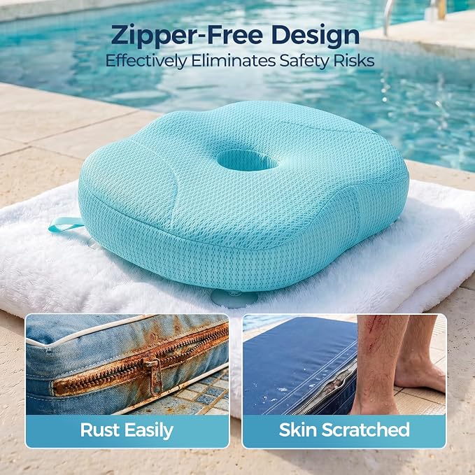 Idle Hippo Hot Tub Booster Seat, 4D Air Mesh Hot Tub Pillow with Powerful 6 Non-Slip Suction Cups, Ergonomic Booster Cushion, Quick Dry Spa Pillow for Indoor Outdoor Hot Tub-Lake Blue