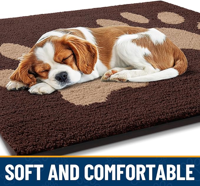 Smiry Dog Door Mat for Muddy Paws, Absorbs Moisture and Dirt, Low-Profile Entryway Mat with Non-Slip Backing, Entry Indoor Outdoor Doormat for Inside Floor (59x24 Inches, Brown, Paw