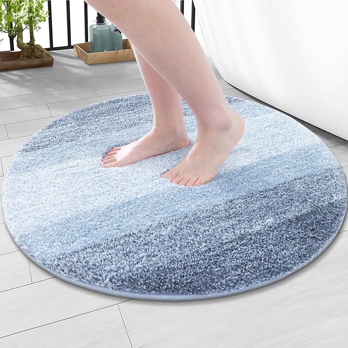 Arotive Microfiber Bathroom Rugs, Shaggy Soft and Absorbent Bath Rug, Thick Plush Machine Washable Dry Bath Mats for Bathroom, Tub and Shower, 30x30, Light Blue, Round
