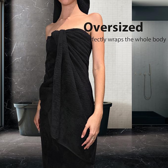 Smuge Ultra Soft Bath Towel Set of 4, Black Extra Large Textured Microfiber Luxury Towels 35x70 in, Quick Dry, Highly Absorbent, Fluffy, Oversized, for Bathroom Shower Pool Hotel Beach