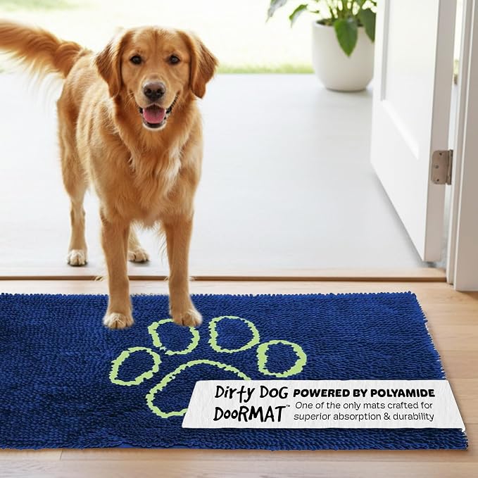 Dog Gone Smart Dirty Dog Doormat - Fast Drying Rug with Super Gripper Backing for Clean Floors - Super Absorbent and Machine Washable Mat for Muddy Paws - Marine