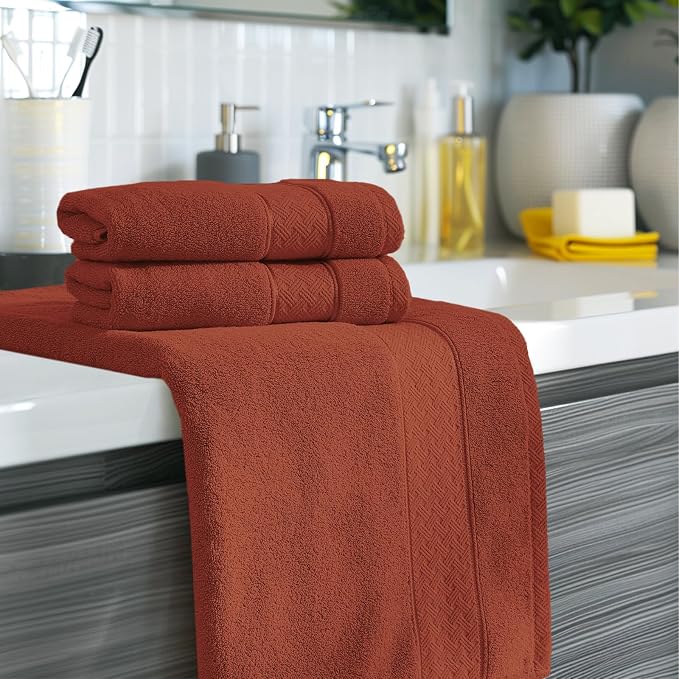 COZYART Burnt Orange Bath Towel Set 6 Piece, 100% Zero Twist Ring Spun Turkish Cotton 650GSM, Ultra Soft Absorbent Fast Dry Hotel Quality Bathroom Towels