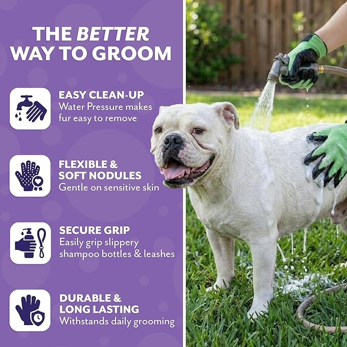 H HANDSON Pet Grooming Gloves - Patented #1 Ranked, Award Winning Shedding, Bathing, & Hair Remover Gloves - Gentle Brush for Cats, Dogs, and Horses (Blue, Medium)