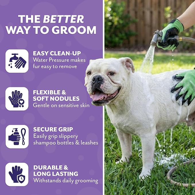 H HANDSON Pet Grooming Gloves - Patented #1 Ranked, Award Winning Shedding, Bathing, & Hair Remover Gloves - Gentle Brush for Cats, Dogs, and Horses (Black, Large)