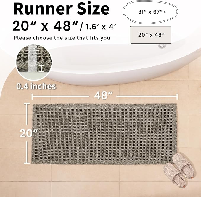 Waffle Bath Mat - Boho Bathroom Rugs Non Slip Washable, Super Absorbent & Quick Dry, Soft Bath Mat Farmhouse Bathroom Decor, 20'' x 48'', Olive Green