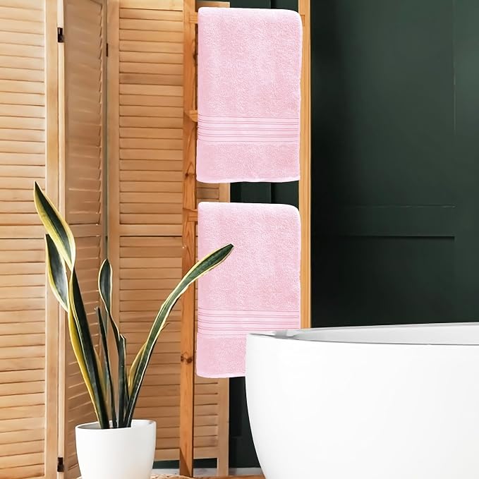BOUTIQUO 100% Cotton 2 Pack Bath Towel Set 28x55 inches, Eco-Friendly Large Bath Towels, Compact Quickdry Lightweight Soft & Highly Absorbent Bath Towel, Ideal for Everyday Gym Travel Camp Pool - Pink