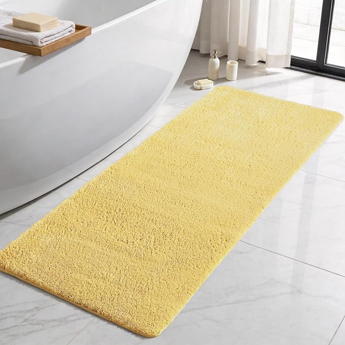 TYUU Bathroom Runner Rug, Ultra Soft Long Bath Mat Machine Washable Super Absorbent Quick Dry Bathroom Runner Rugs 24 x 60 Non Slip, Yellow 24" x 60"