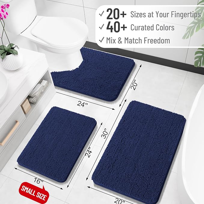 OLANLY Bathroom Runner Rugs 59x20, Soft Absorbent Chenille Bath Rugs, Rubber Backing Quick Dry, Machine Washable Long Bath Mats for Bathroom, Tub and Shower, Home Decor Accessories, Twilight Sapphire