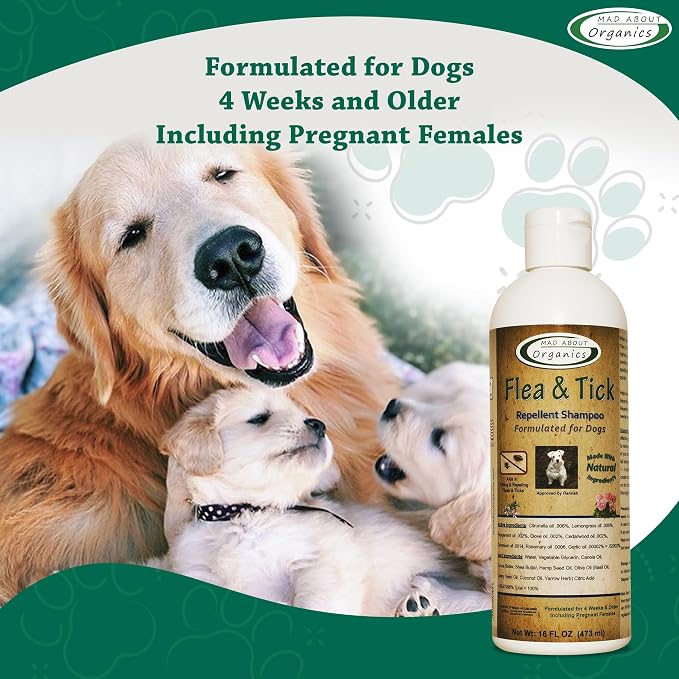 Flea & Tick Protection Shampoo for Dogs – Formulated to Deter Bugs – Gentle for Puppies 4 Weeks & Older and Suitable for Pregnant Dogs – pH Balanced for Regular Use, 16 FL OZ