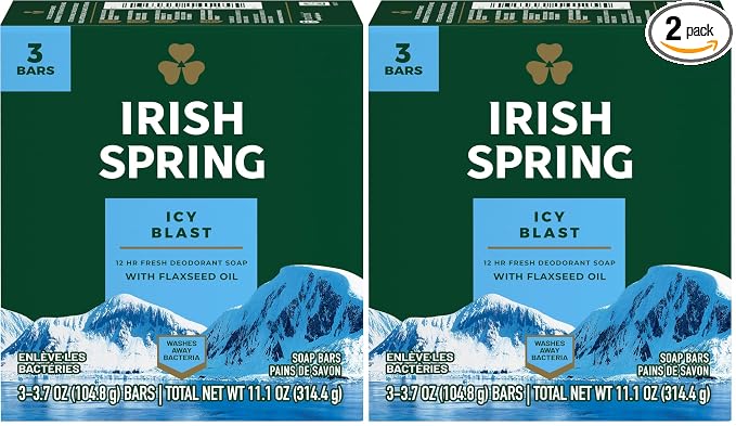 Irish Spring Bath Bar, Icy Blast 3.75 Oz, 3 x 3.75 oz bars (Pack of 2)